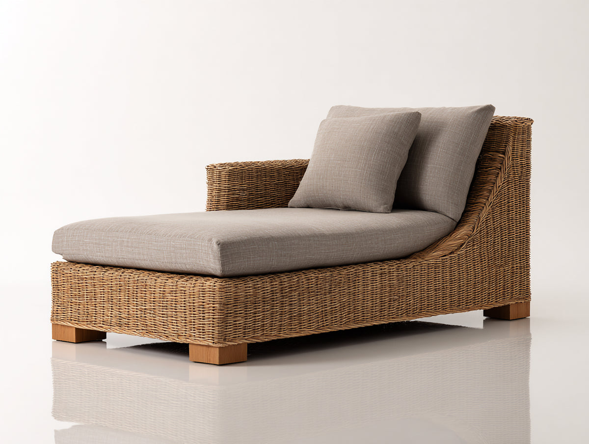 Bain de soleil - Rotin tressé-Tissu - 190 x 95 x 84cm - Naturel-Grège - Contemporain