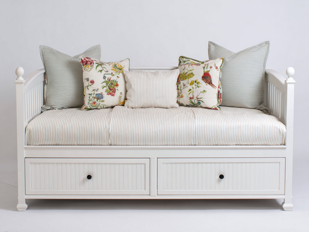Canapé lit - Bois-Tissu - 205 x 98 x 92 cm - Blanc-Beige - Style campagne