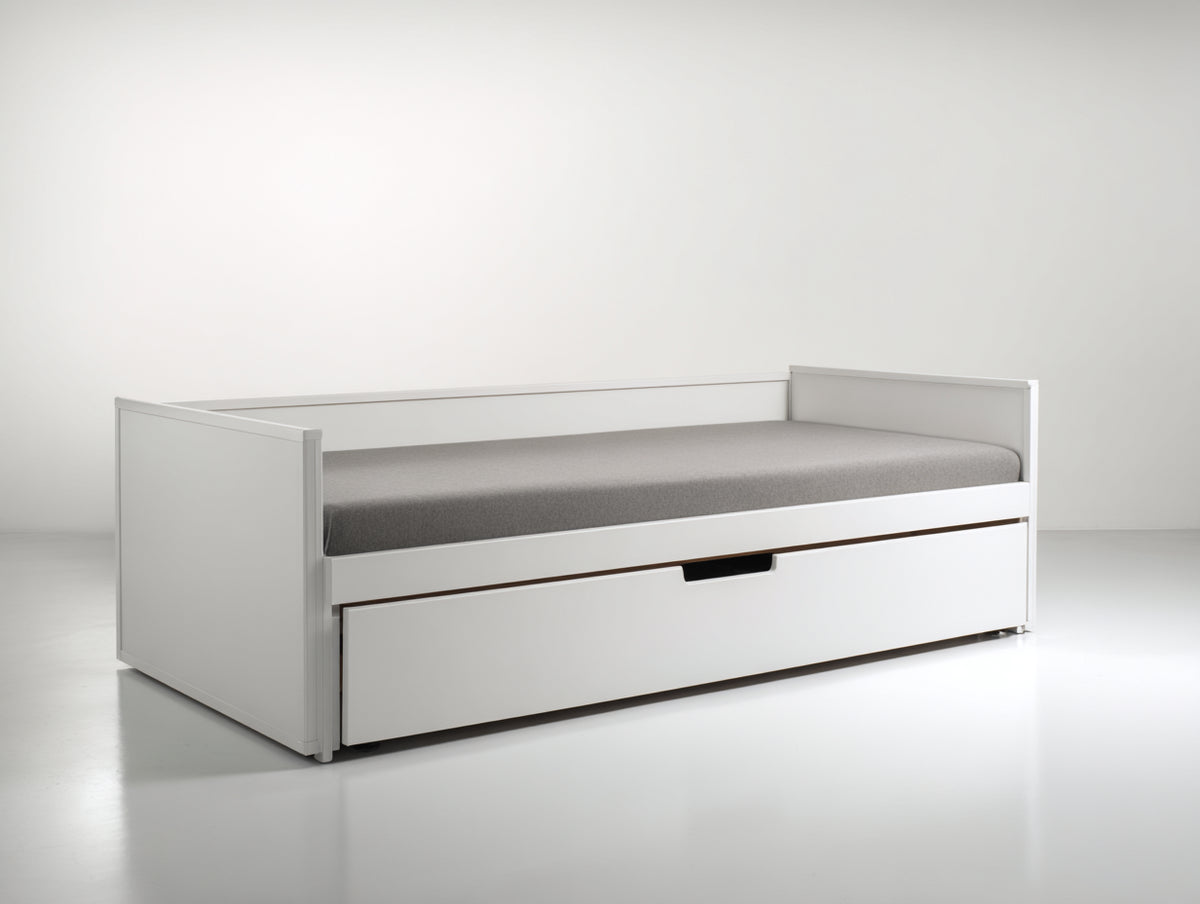 Canapé lit - Bois-Tissu - 205 x 96 x 78 cm - Blanc-Gris - Moderne