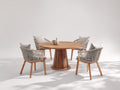 Salon de jardin repas - Bois-Corde tressée-Tissu - 135 x 135 x 75cm - Naturel-Gris clair-Beige - Contemporain