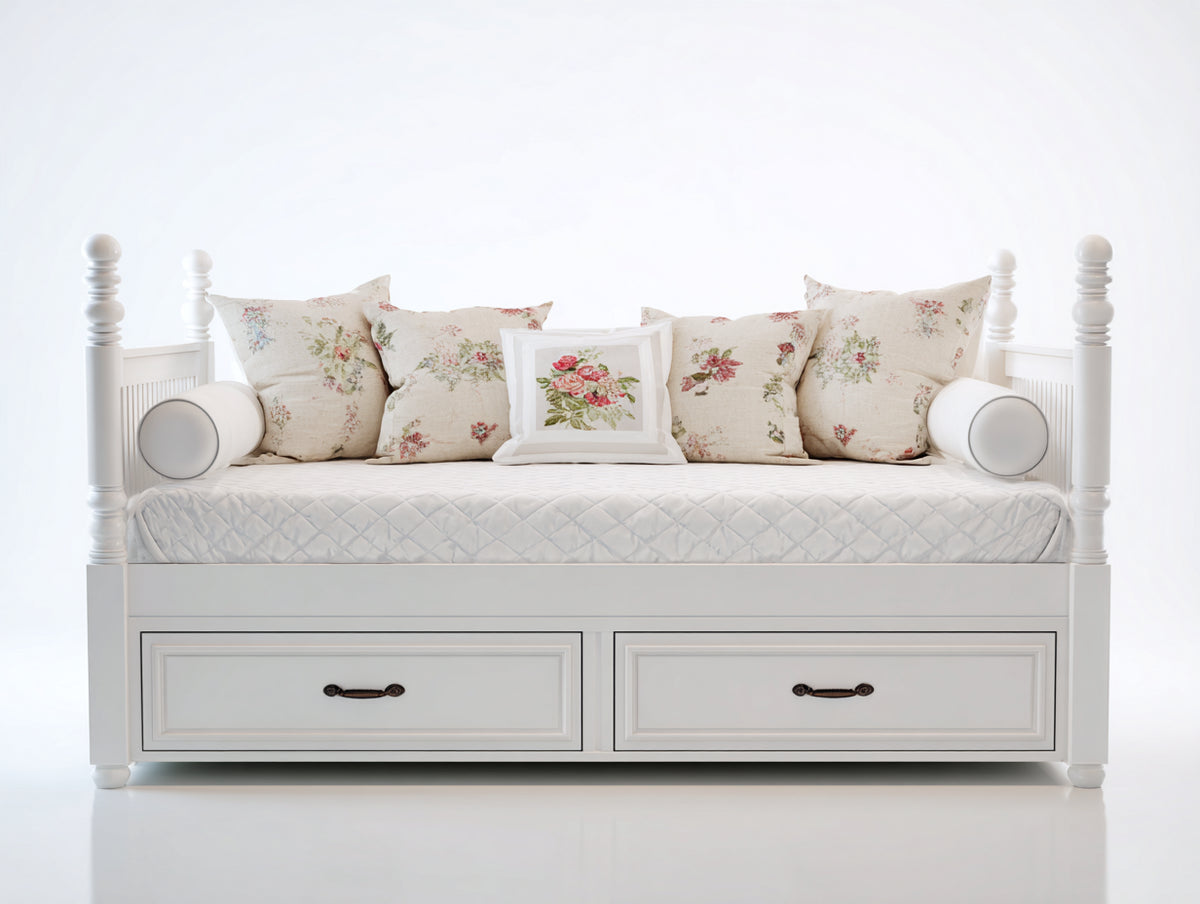 Canapé lit - Bois - 204x95x103 cm - Blanc - Style classique