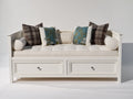 Canapé lit - Bois-Tissu - 205 x 98 x 90 cm - Blanc-Crème - Classique contemporain