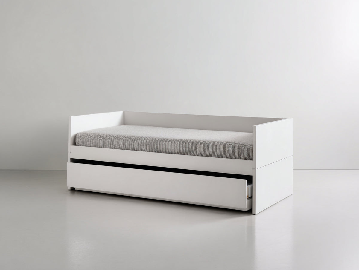 Canapé lit - Bois - 205x97x81 cm - Blanc - Style contemporain