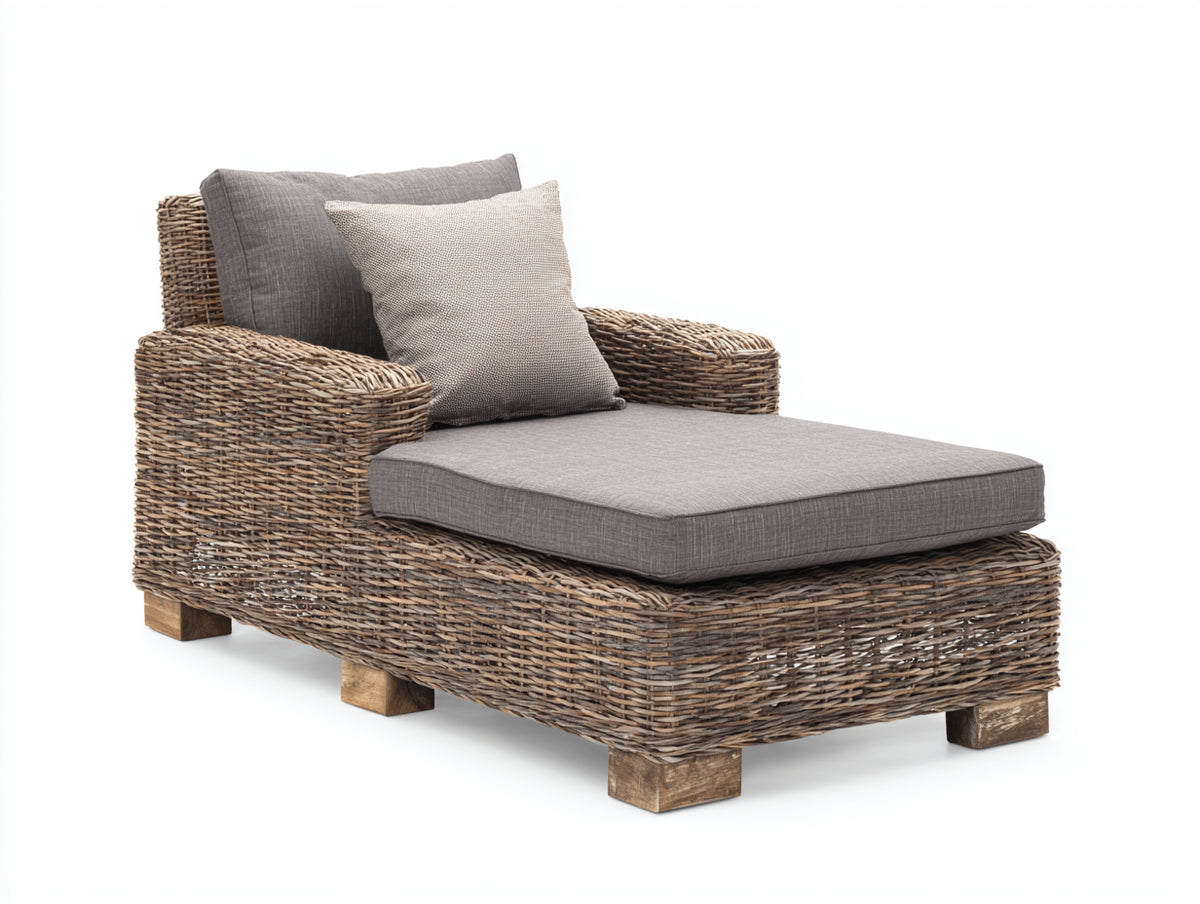 Bain de soleil - Rotin tressé-Tissu - 180 x 88 x 80cm - Gris brun-Gris - Bohème