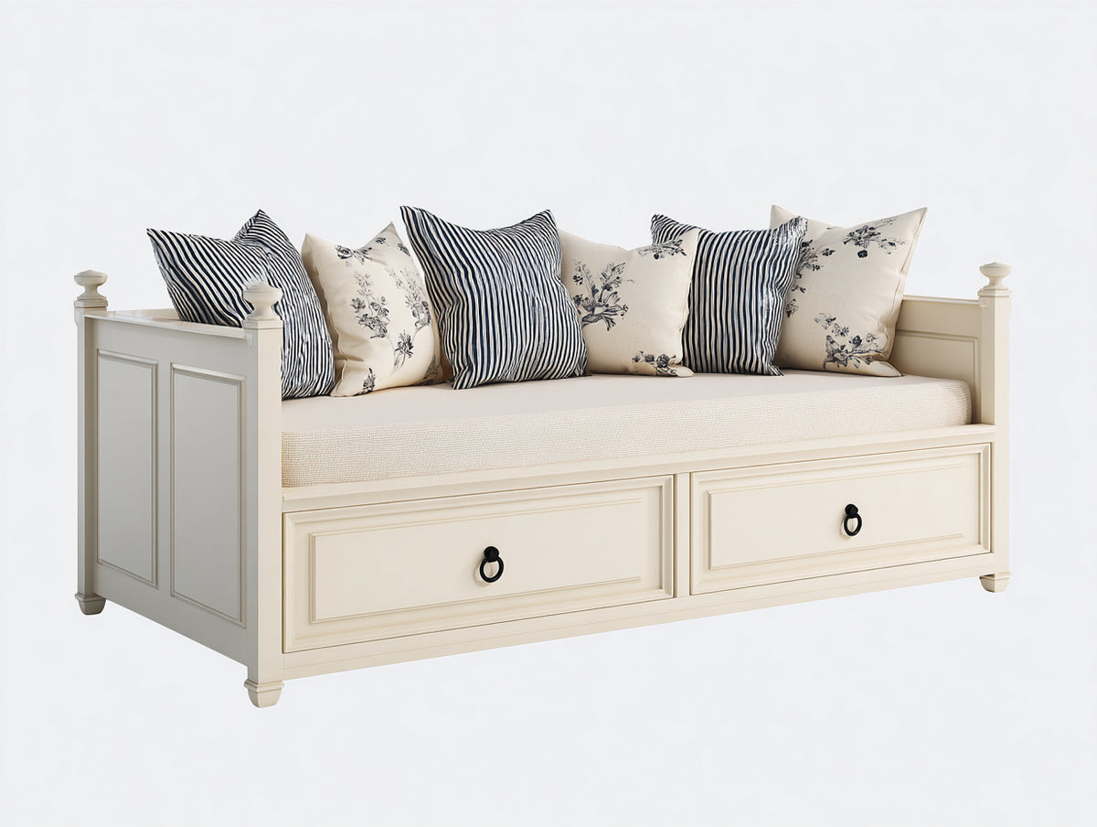 Canapé lit - Bois-Tissu - 210 x 100 x 93 cm - Crème-Beige - Classique