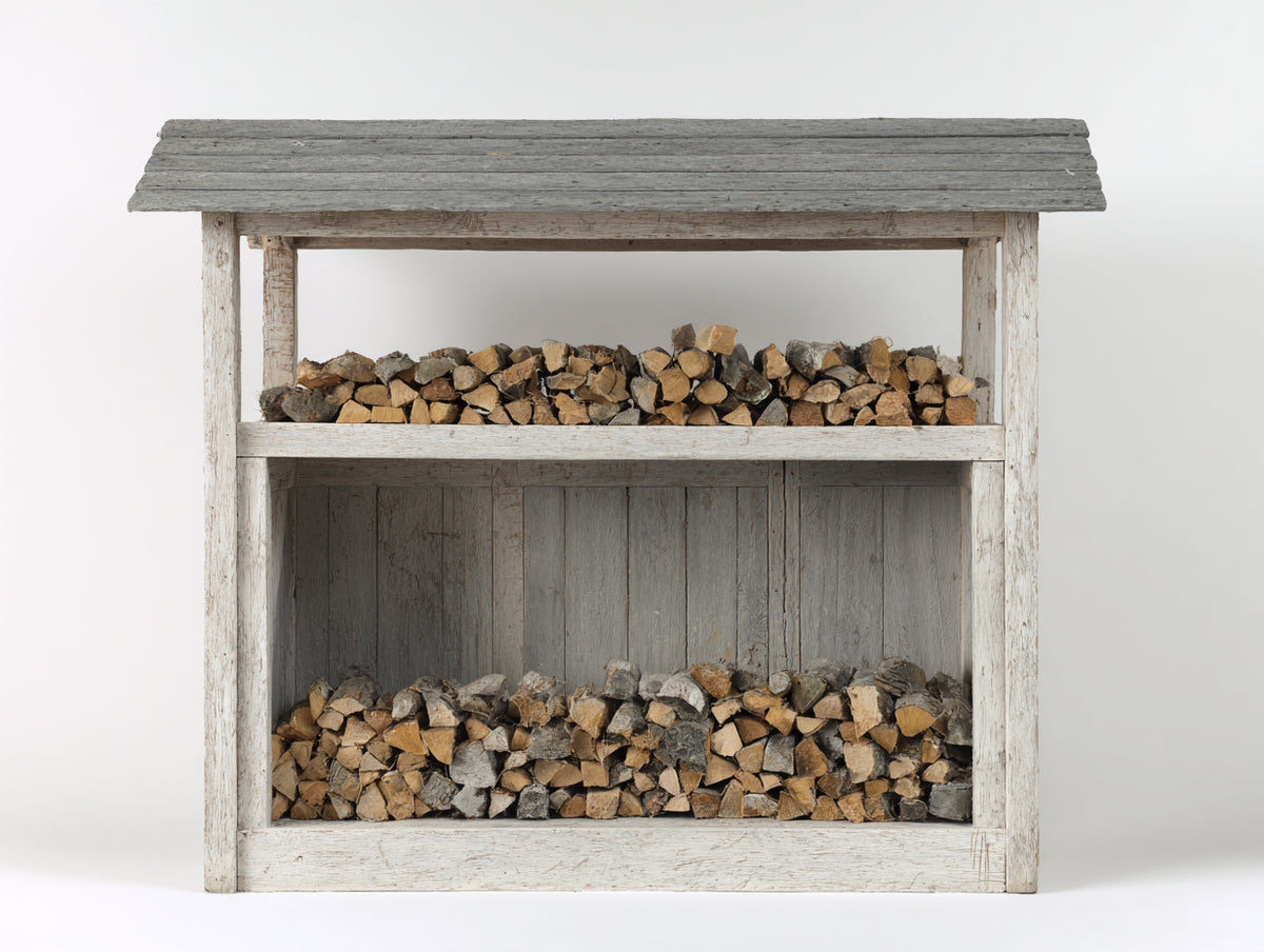 Abri à bûches - Bois - 160 x 60 x 150cm - Blanc vieilli-Gris - Rustique