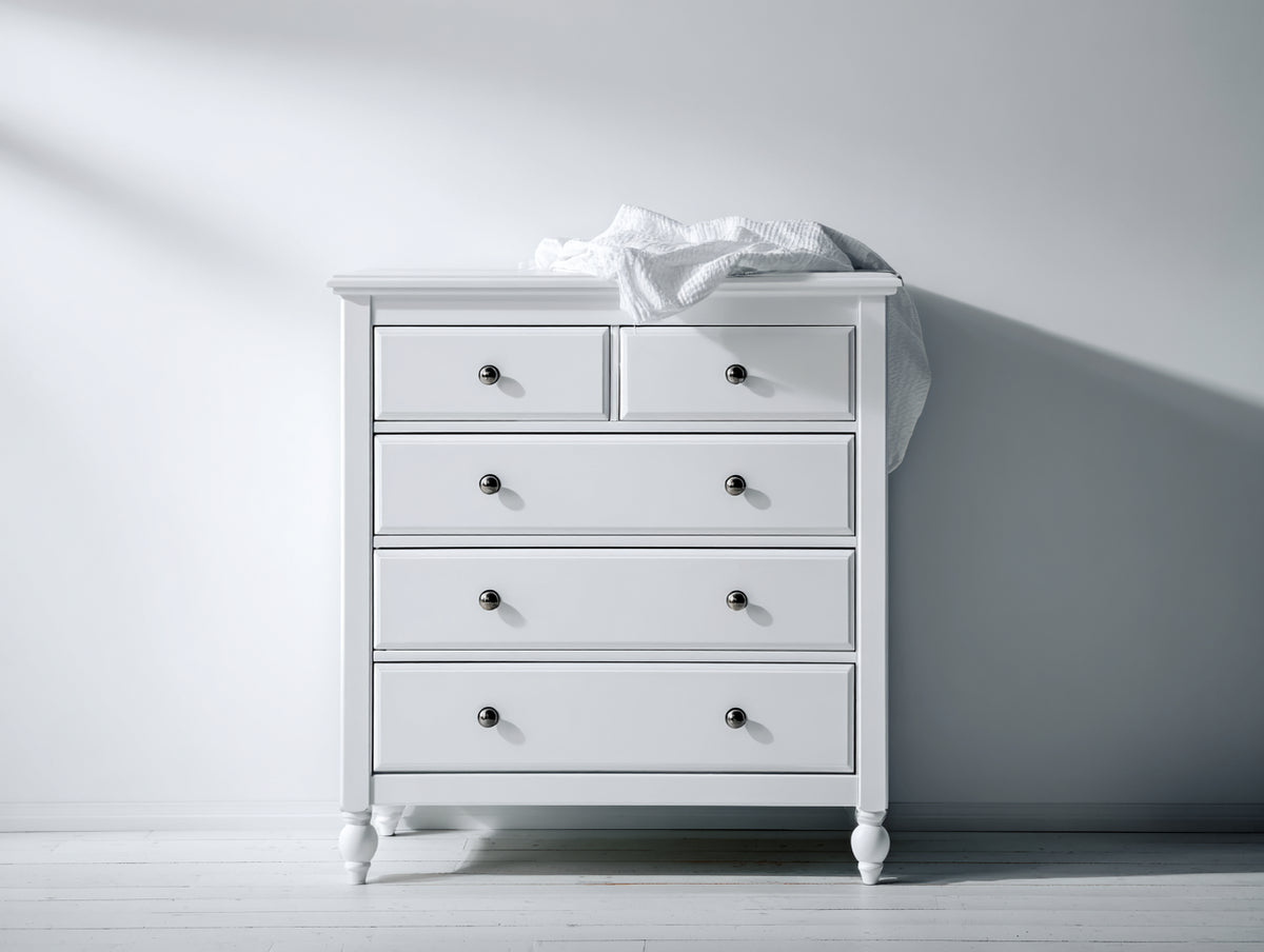 Commode - Bois manufacturé - 92 x 44 x 97 cm - Blanc - Style classique