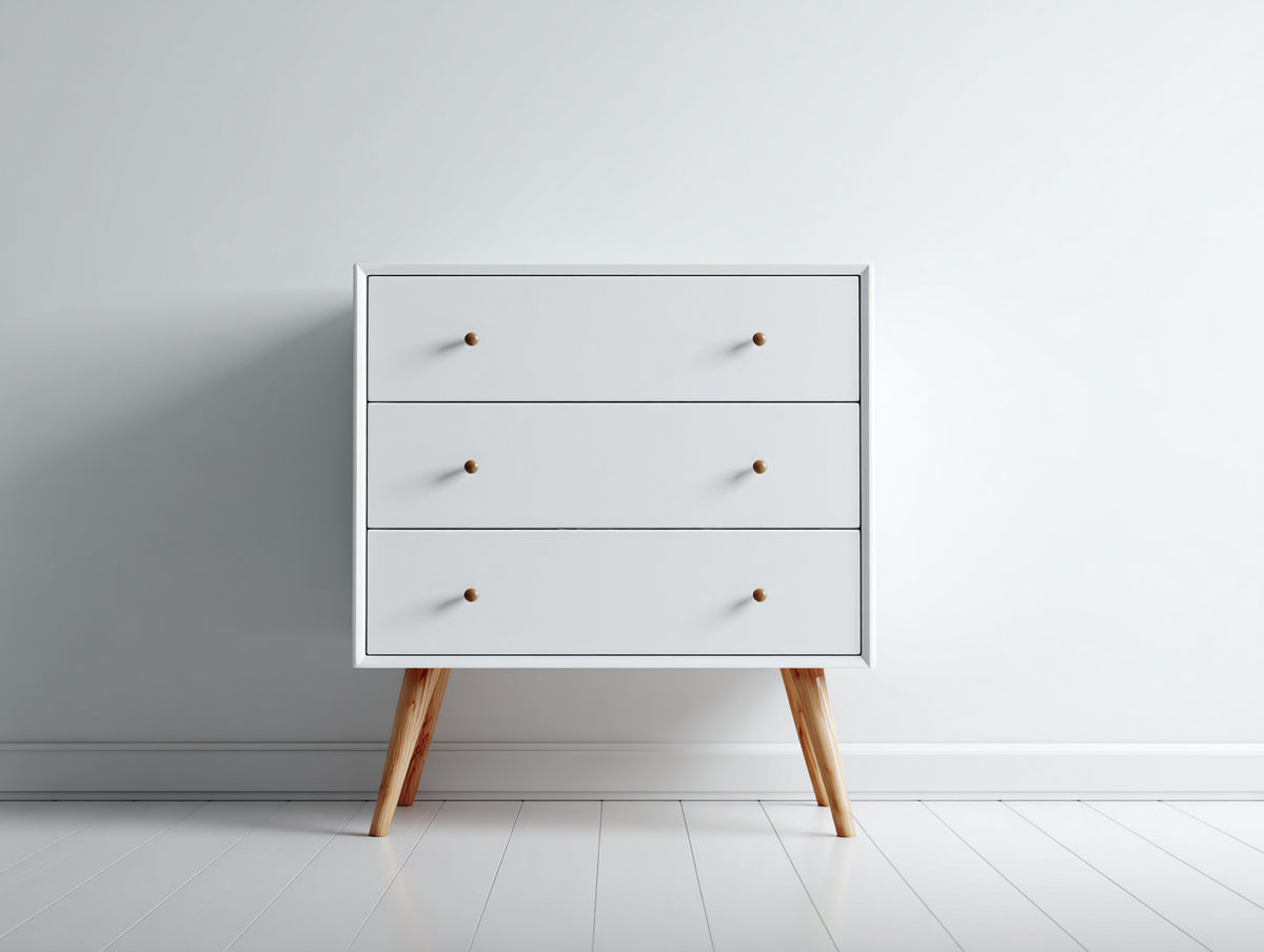 Commode - Bois manufacturé - 80 x 40 x 84 cm - Blanc-Bois naturel - Style scandinave