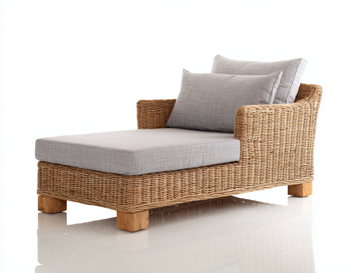 Bain de soleil - Rotin tressé-Tissu - 180 x 90 x 88cm - Naturel-Gris clair - Contemporain