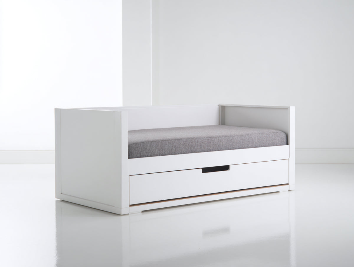 Canapé lit - Bois-Tissu - 203 x 94 x 76 cm - Blanc-Gris - Moderne minimaliste