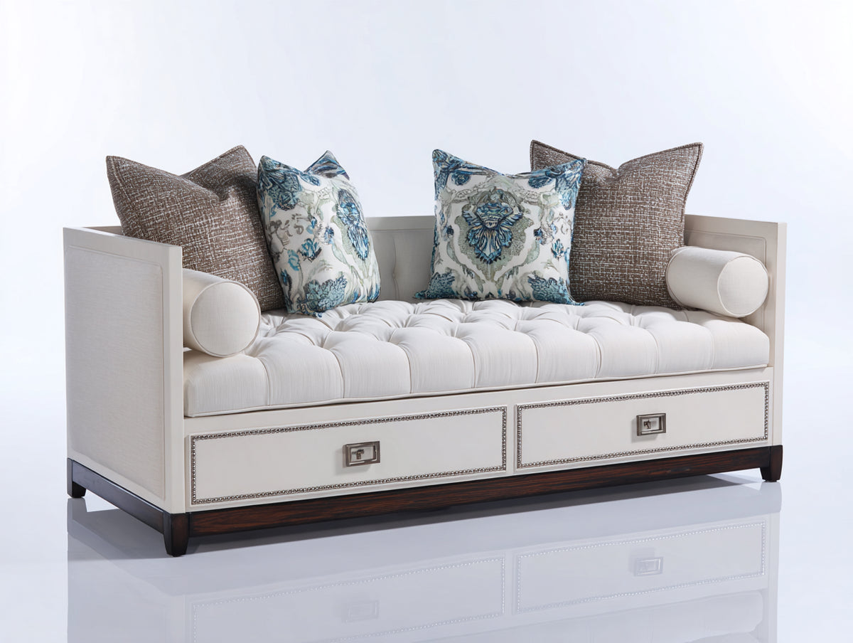 Canapé lit - Bois-Tissu - 208x100x91 cm - Blanc-Marron - Style contemporain