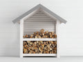 Abri à bûches - Bois - 125 x 60 x 160cm - Blanc-Gris - Scandinave