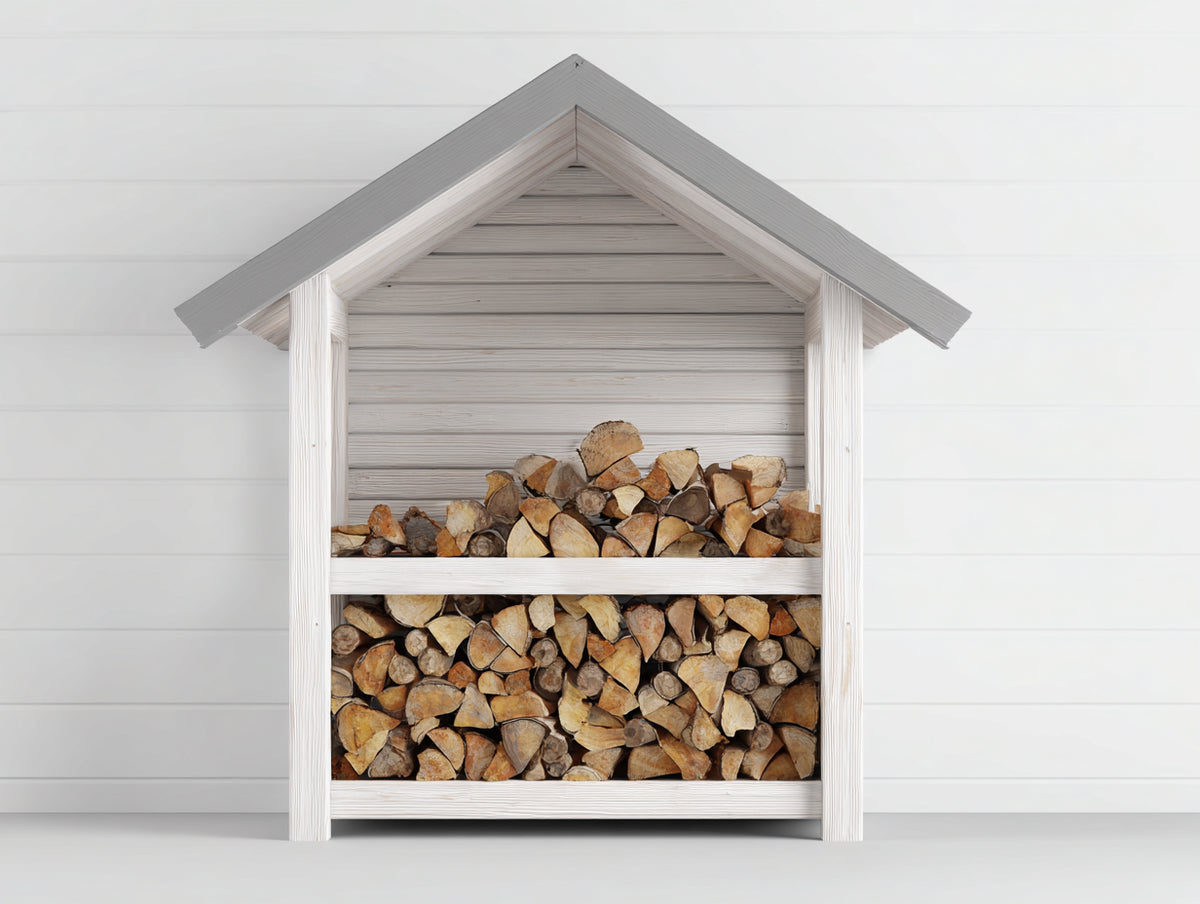 Abri à bûches - Bois - 125 x 60 x 160cm - Blanc-Gris - Scandinave