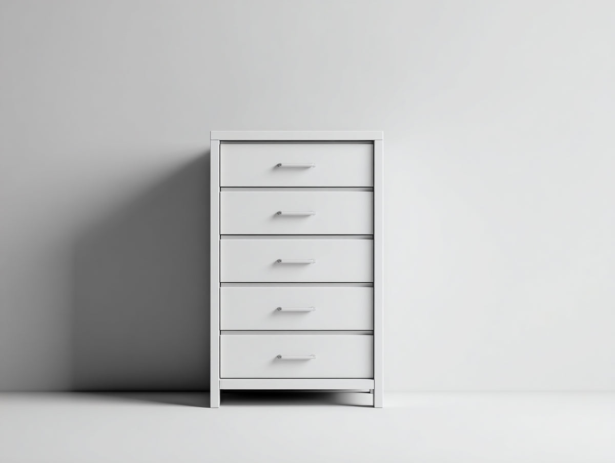 Commode - Bois manufacturé - 60 x 38 x 104 cm - Blanc - Style minimaliste